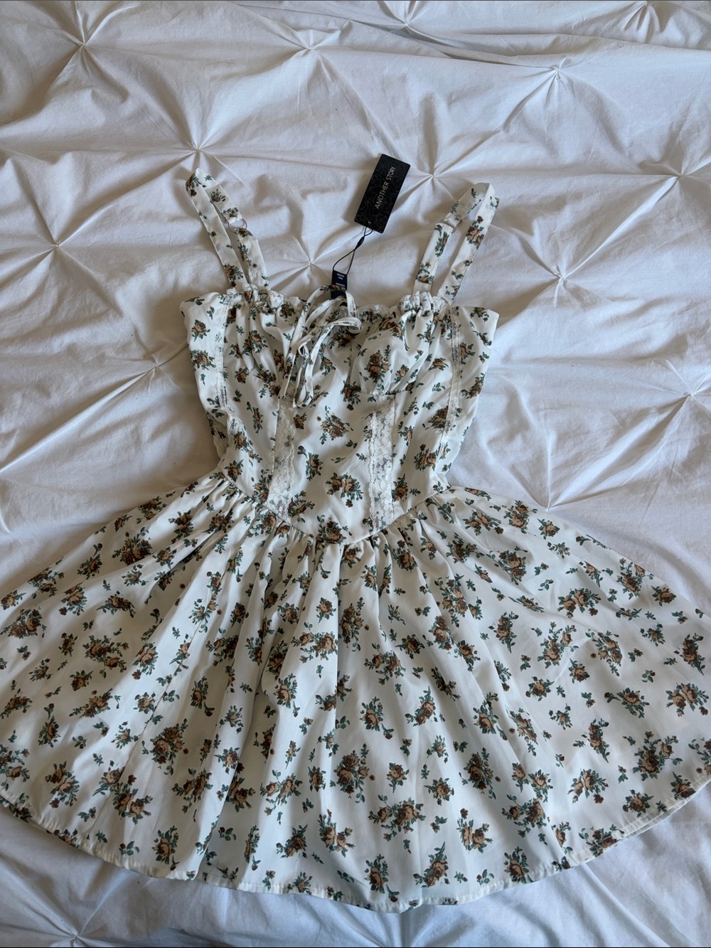 White Floral Corset Mini Sundress with Adjustable Straps and lace details